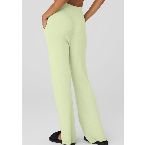Alo Knit High-Waist Salana Wide Leg Pant - Iced Green Tea - Picture 5 of 6